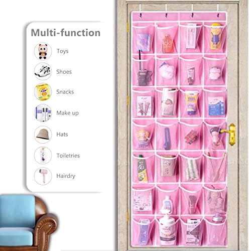 KEEPJOY 28 Pocket Over The Door Shoe Organizer, 2Pack Hanging Shoe Organizer for Door, Hanging Door Shoe Holder Rack with Mesh Pockets Large Size 65 x 23 inch (Pink-2Pack) - Image 6