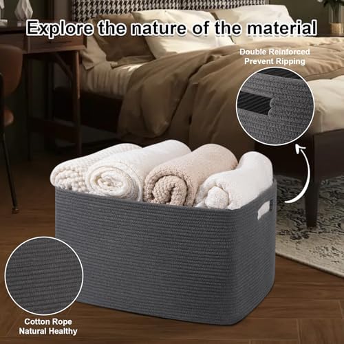 OIAHOMY 75L Large Blanket Basket Woven Rope Storage Basket Dark Grey - Image 4