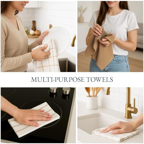 LANE LINEN Kitchen Dish Towels 100% Cotton Soft & Absorbent 6 Pack - Beige - Image 6