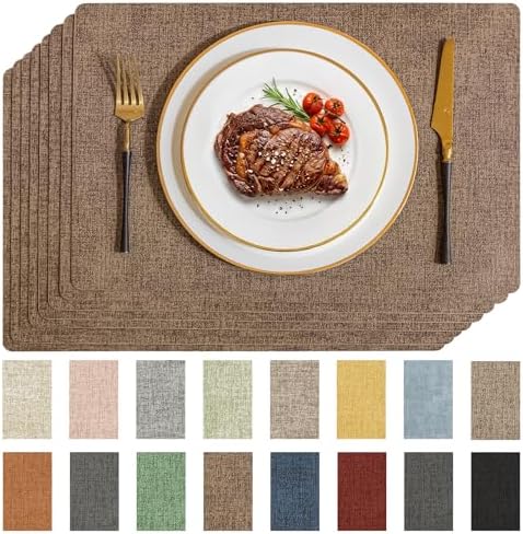 Romanstile Faux Leather Vinyl Placemats Set of 8, Brown by Romanstile