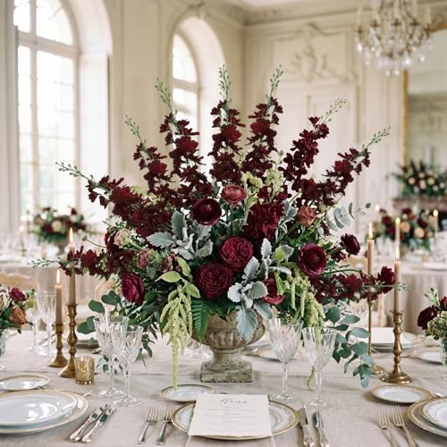 6PCS Burgundy Delphinium Artificial Flowers, 34.25" Long Stems Burgundy Flowers Artificial Larkspur for Tall Vase Faux Delphinium Flower Centerpieces for Tables Wedding Home Decor - Image 4