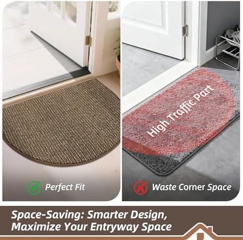 BEQHAUSE Dirt Trapper Door Mat 32" x 48" Half Circle Non Slip Rugs, Brown - Image 6