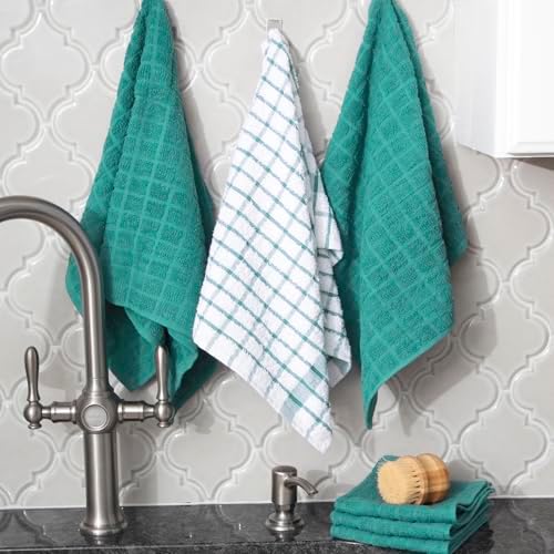 Ritz Premium Kitchen Towel and Dish Cloth Value Set: Highly Absorbent, Super Soft, Long-Lasting, 100% Cotton Checked and Solid Hand Towels, Tea Towels, Bar Towels - 6 Pack, Teal - Image 5
