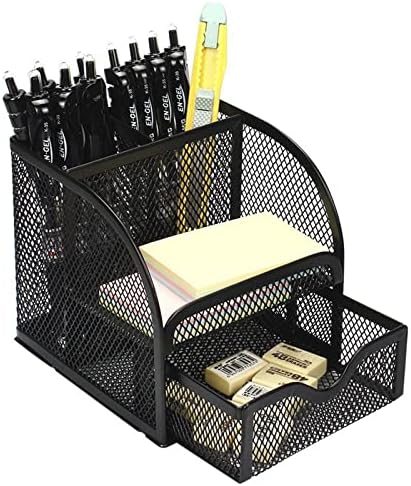 Metal Mesh Pen Holder Desk Organizer Pencil Holder Pencil Organizer Stationery Organizer Pen Pot Makeup Brush Organizer for Home School Office (Black) by Jaugufiy