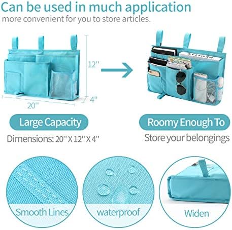 Bseash Bunk Bed Organizer, Bedside Caddy Hanging Bed Organizer Storage Bag 8 Pockets, for College Dorm Rooms Bed, Hospital Bed, Baby Bed Rails, 600D Oxford Cloth (Light Blue) - Image 5