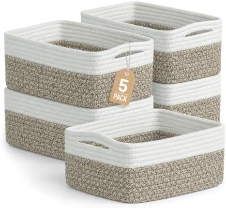 5 Pack Small Woven Storage Baskets for Shelves, Gift Baskets Empty by YILOBI