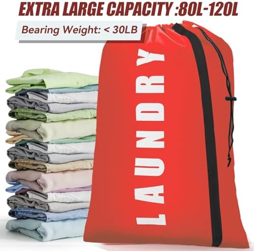 Isink Heavy Duty Laundry Bag with Strap,2 Pack Travel Laundry Bags for Dirty Clothes,24" x 36" Large Laundry Bag for Traveling,Camping,Dorm (Black + Red) - Image 4