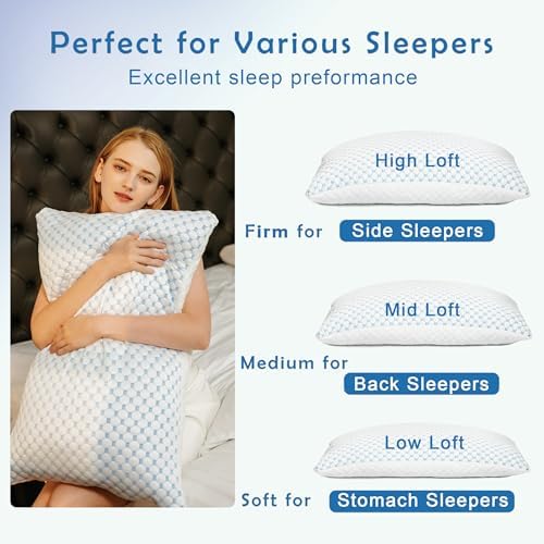 Premium Adjustable Shredded Memory Foam Pillow - Suitable for Side, Back, and Stomach Sleepers, with Cooling Fiber Machine Washable Cover (2, King (U.S. Standard), Blue and White Dot) - Image 6