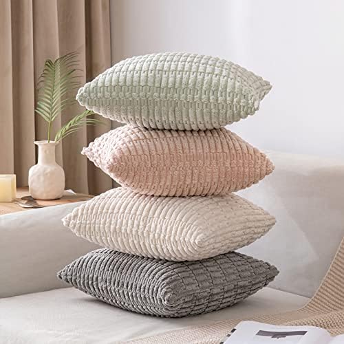 MIULEE Corduroy Decorative Throw Pillow Covers 18x18 Light Green Pack of 2 - Image 5