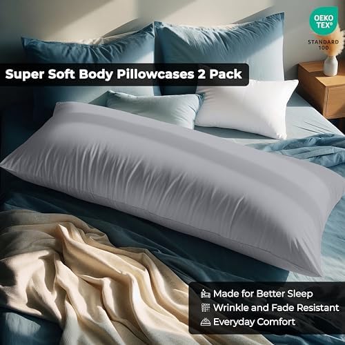 ROYALE LINENS Microfiber Body Pillow Cover with Zipper, 20x54 Inches-Silver - Image 4