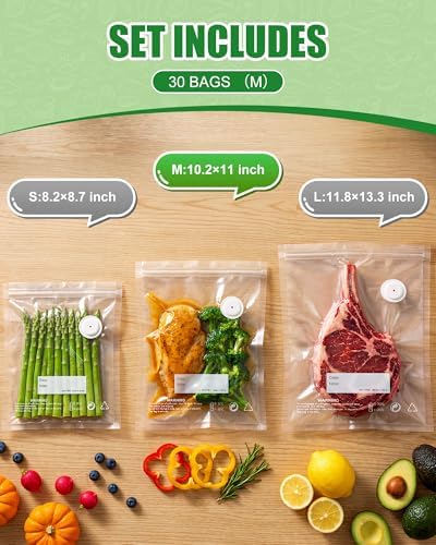 RIWUSI 30PCS Reusable Vacuum Sealer Bags for Food with Air Valve & 10 Seal Clips – Medium (10.2 x 11 in), BPA Free Food Storage Bags, Lock in Food Freshness for Freezer, Microwave, Sous Vide Cooking - Image 3