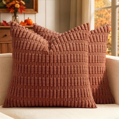 MIULEE Fall Decorative Throw Pillow Covers 12x12 Dark Rust Pack of 2 by MIULEE