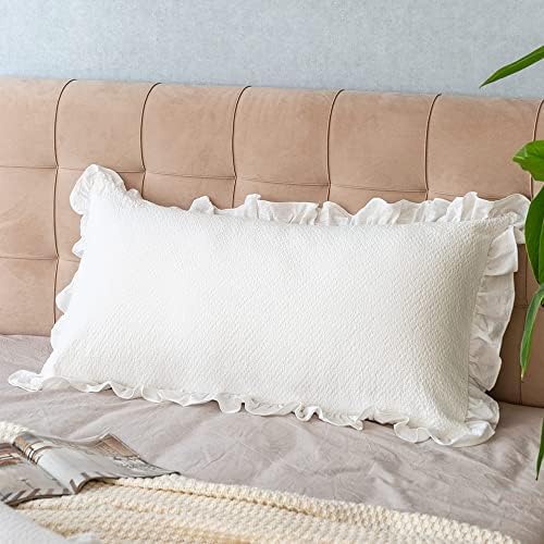 GLORY SEASON Pillow Shams Set of 2 Pure Cotton Champray Ruffled Edge,Thick and Solid Washed Dobby Heavy Fabric King 20x36 Inches - Image 4