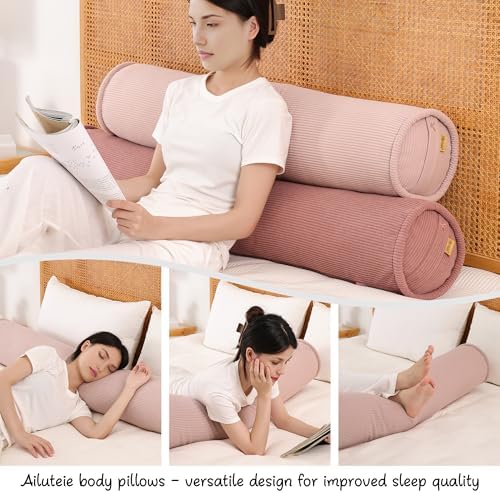 Corduroy Cuddle Body Pillow for Adults, 59 x 7.87 Inches, Pink - Image 6