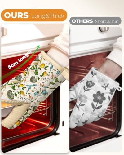 100% Thick Cotton Mini Oven Mitts Silicone Grip Lemon & Birds - Image 3