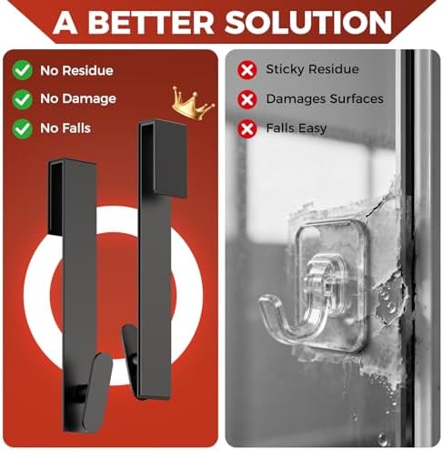 Shower Door Hooks 8 Inch,Extended Heavy Duty Shower Hooks for Towels,Over the Towel Hooks for Bathroom Frameless Glass Door (Black,2 Pack) - Image 6