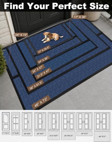 Mibao Front Door Mat Outdoor Entrance, 36" x 17" Heavy Duty Welcome Mat for Outdoor and Indoor, Waterproof Dirt Trapper Doormat, Super Absorbent Indoor Entryway Mat for Patio & Porch - Blue - Image 2