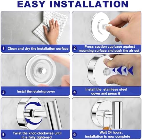 Bntuk Suction Cup Hooks, Shower Hooks for Inside Shower – Removable Towel Hooks for Bathroom Window Glass Mirror Tile, Bath Robe Looafh Hook for Hanging – Waterproof & Rustproof, Chrome (4 Pack) - Image 5