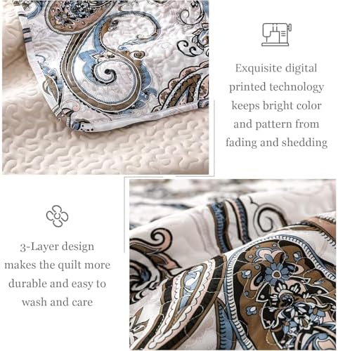 Whale Flotilla California King Size Quilt Set, Soft Boho Paisley Bedspreads - Image 4