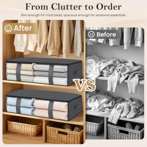 6 Pack Storage Bags, 40L Clothes Storage Containers, Storage Bins, Gray - Image 4