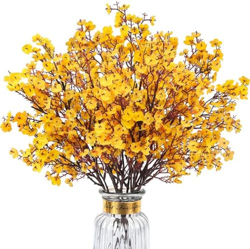 8Pcs Artificial Fall Flowers Real Touch Fake Yellow Silk Flower Decorations by HIAGROW
