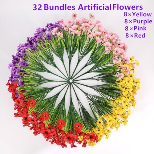 Geegoods 32 Bundles Artificial Mums Flowers for Outdoors, Mix 4 Colors - Image 5