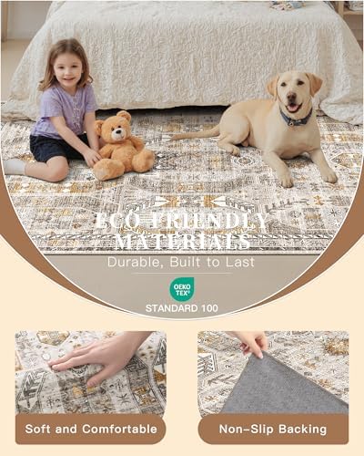 Madane Hallway Runner Rug 2'6''x10' Kitchen Runners Vintage, Brown/Gold - Image 5