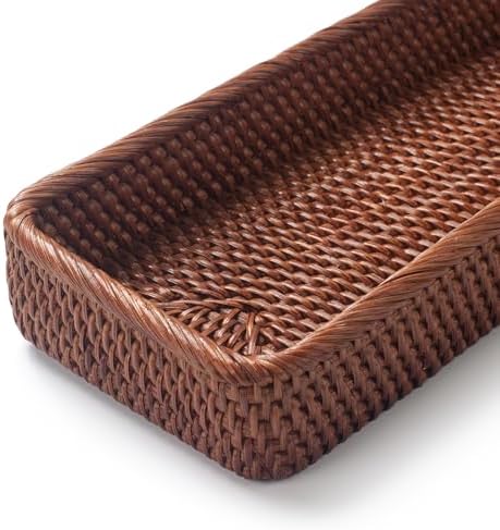 Rattan Bathroom Vanity Trays Toilet Tank Baskets Long Narrow Hand Towel Storage Basket for Storage, Decorative (Honey Brown 16.3 x 6.1 x 2 inch) - Image 4