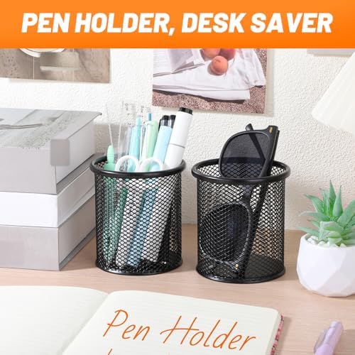 Segarty Pen Holder, 3 Pack Round Black Pen Cup Holder for Desk, Wire Mesh Pencil Containers Set for Office Supplies, School Maker, Home Desktop Accessories Organizer, Makeup Brush - Image 5