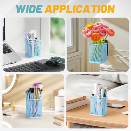 Segarty Pencil Holder, 6 Pack Square Light Blue Pen Holder for Desk, Mesh Pencils Cup Container Marker Organizer Set for Office Supply, School Classroom, Home Desktop Storage and Organization - Image 6