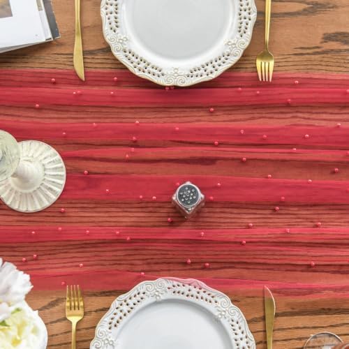 Artoid Mode 3-Pack Pearl Red Gauze Table Runner 10FT Home Decor - Image 5