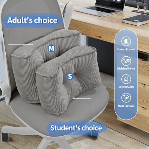 Lumbar Support Pillow for Study Desk Chair, Bite-Size Natural Latex Foam Back Support Pillow for Lower Back Pain Relief, Soft & Support Corduroy Office Chair Cushion, S, Gray - Image 5