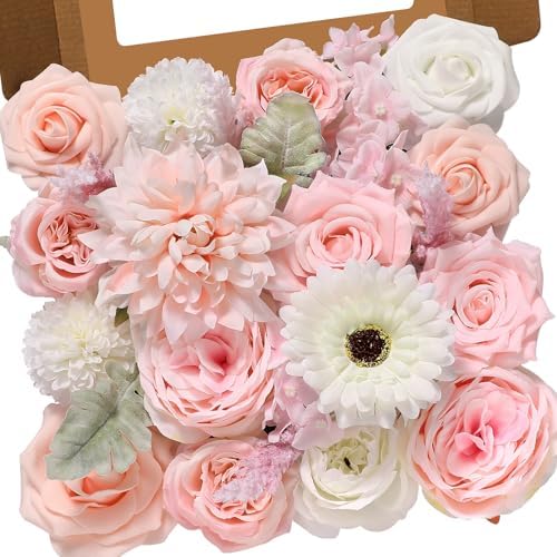 Alecono Light Pink Artificial Flowers, Silk Fake Roses Floral Set by AleconoBetterYourLife