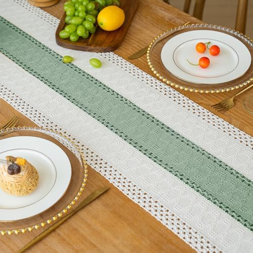 FEXIA Boho Table Runner for Home Decor 12x60 Sage Green Fall Decorations - Image 4