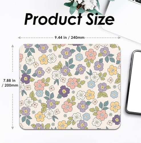 FROGIGO Mouse Pad with Stitched Edges - Cartoon Floral Mousepad for Women, 9.25 x 7.75 inch Washable Square Desk Pad, Non-Slip Rubber Base, Office Home Laptop Accessories - Cartoon Florals - Image 3