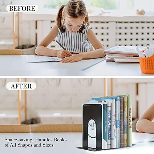 Optomni Bookends, Book End Supports Heavy Duty Metal Bookend Support, Book Ends Supports for Shelves Decor Home Office School (2 Pairs/4 Pieces, Black) - Image 7