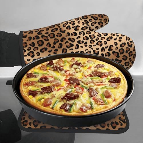 Brown Leopard Oven Mitts and Pot Holders Sets Animal Prints Oven Mitts Heat Resistant Striped Spots Kitchen Gloves Hot Pads Two Piece Set for Cooking Baking Grilling BBQ - Image 7