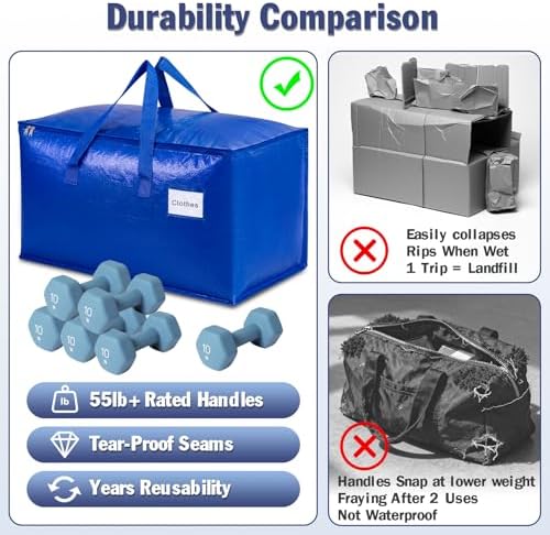 KYODOLED 4 Pack Blue Moving Bags, 24 Gal Large Storage Totes for College - Image 5