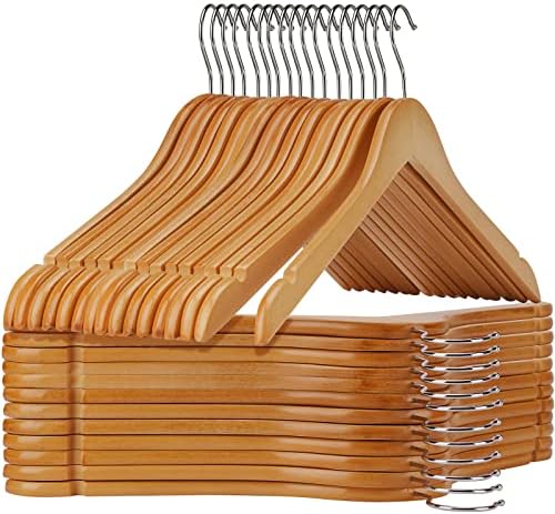 Wooden Hangers Pack of 20 - Sturdy, Heavy Duty Hangers for Shirts, Dresses, Coats & More (Natural) by Uilmart