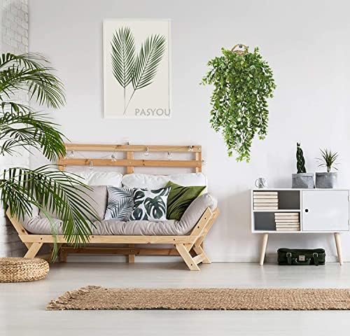Fake Hanging Vines, Artificial Vine Plastic Green Leaves Plants UV Resistant Greenery Plant for Indoor Outdoor Garden Office Bathroom Decor Wedding Party Christmas Baskets DIY Decoration 2 Pack - Image 6