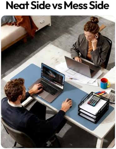 YSAGi Leather Desk Protector, Office Mat, Large Mouse Mat, Non-Slip PU Leather Blotter, Laptop Desk Pad, Waterproof Writing Pad for Office and Home (Blue, 47.2" x 23.6") - Image 6