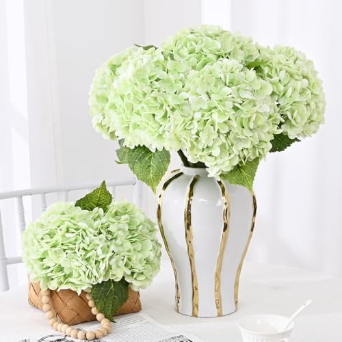 4Pcs Real Touch Hydrangea Artificial Flowers, 21" Fake Flowers, Light Green - Image 2