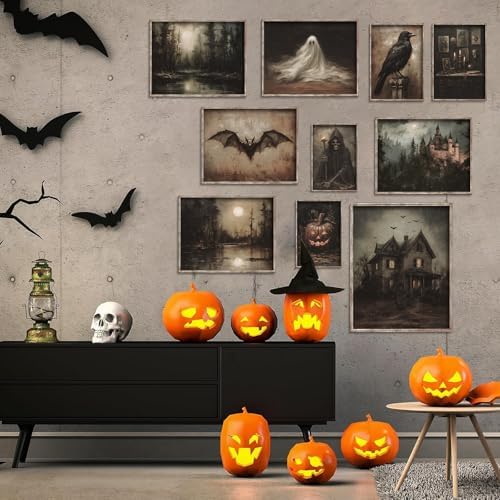 Vodefoad 10Pcs Halloween Wall Art Prints Dark and Moody Halloween Print Set Mysterious Raven Gallery Wall Decor Skeletons Picture Decorations for Gallery Living Room Bedroom Kitchen Office Unframed - Image 4