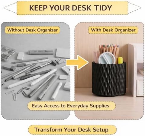 Black Pen Holder for Desk, 360° Rotating Pencil Organizer, 5 Slots - Image 3