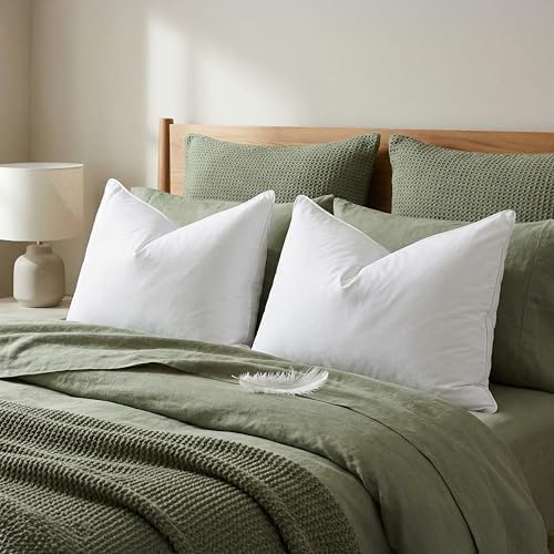 Elegant Comfort Luxury Down Feather 100% Cotton Cover Standard/Queen Size Set of 2 Pillows, Soft and Supportive Premium Hotel Quality Sleeping Pillows for Back, Side and Stomach Sleepers - Image 2