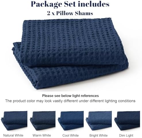 PHF Ultra Soft Waffle Weave Euro Shams 26" x 26", Navy Blue, No Insert - Image 5