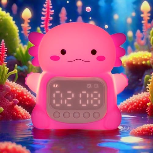 Yiliaw Axolotl Alarm Clock with Night Light for Kids, Bedroom Clocks, Pink by Yiliaw