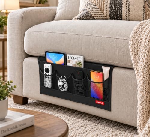 Bedside Storage Organizer with 6 Pockets, Bedside Caddy, Table Cabinet Storage Organizer for TV Remote Control, Phones, Magazines, Tablets, Accessories, Black - Image 4