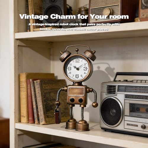 AYRELY® Industrial Steampunk Robot Table Clock,Battery Operated Metal Desk&Shelf Clock,Retro Mechanical Decorative Clock for Home,Living Room,Fireplace Decor - Image 7