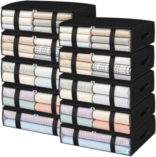 10 Pack Storage Bags, 40L Clothes Storage Containers, Storage Bins, Black by StorageRight